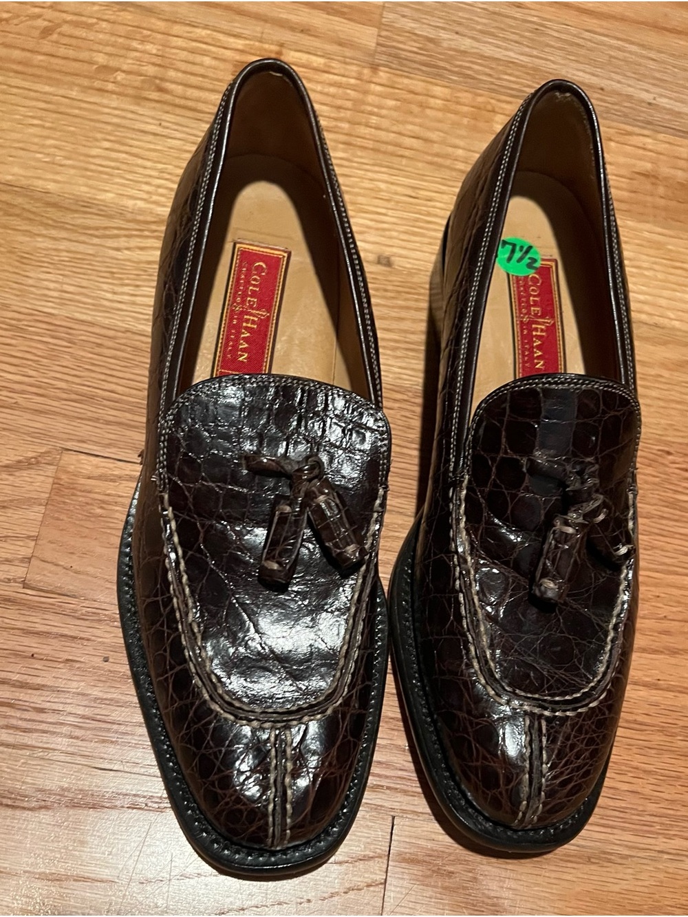 Vintage Cole Haan Brown Croc-Embossed Leather Tassel Loafers